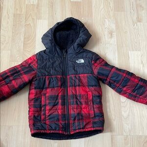 The North Face Black and Red Checkered Hooded Jacket